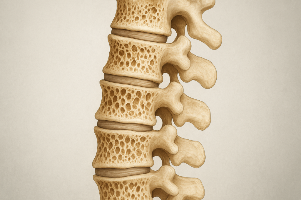 Coluna Vertebral com Osteoporose: Estrutura Óssea porosa nas Vértebras