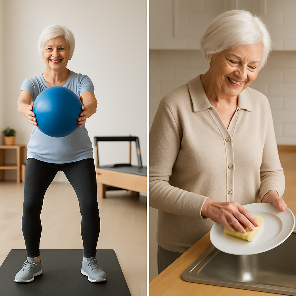 Idosa realizando exercícios de Pilates para obter autonomia funcional e aumentar a independência na terceira idade